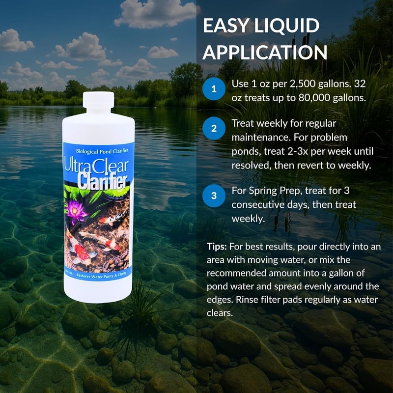 Ultraclear Clarifier (32oz) – Natural Pond Cleaner with Beneficial Bacteria – Improves Water Clarity & Reduces Cloudiness for Clear Pond Water – Safe for Fish, Plants & Pets - Image 3
